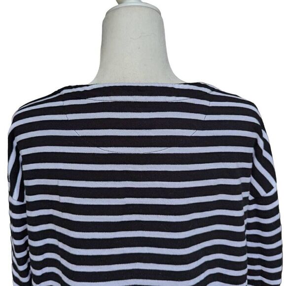 Izod Mock Layered Knit Sweater Pullover Black and White Striped Size L Buttons - Picture 8 of 9